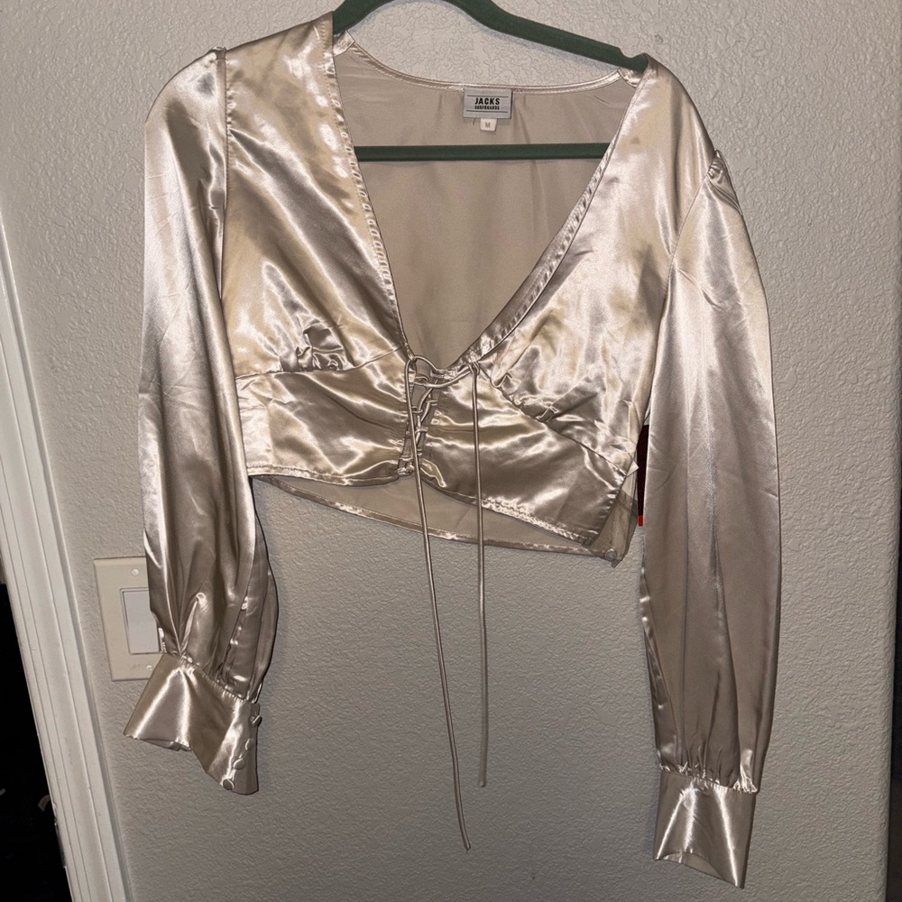 Elegant Satin Lace-Up Crop Top